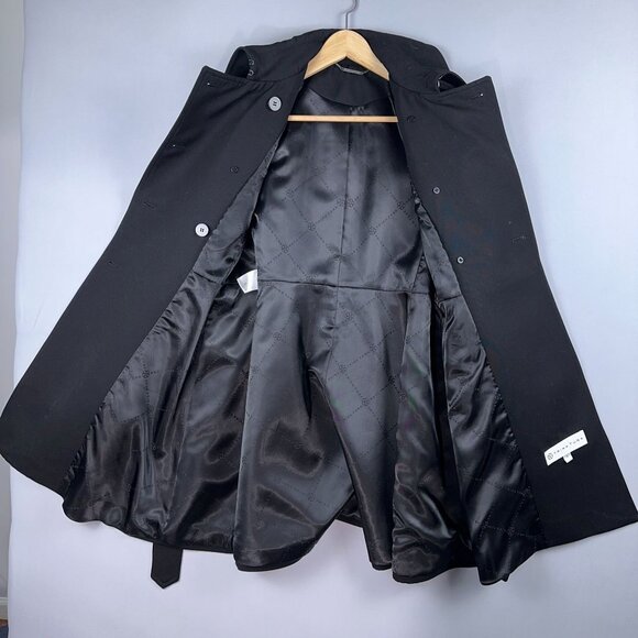 Trina Turk Juliette Flare Wool Trench Coat Womens Size 6 Tie Waist NG672K Black - Picture 7 of 15